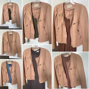 Lucky Brand Women’s XS Real Leather Jacket in Blush Nude Pink without collar EUC